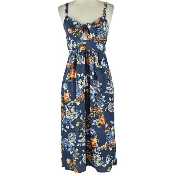 Xhilaration Women’s Sky Navy Floral Sleeveless Front Cut-Out Dress - NWT - Picture 8 of 9